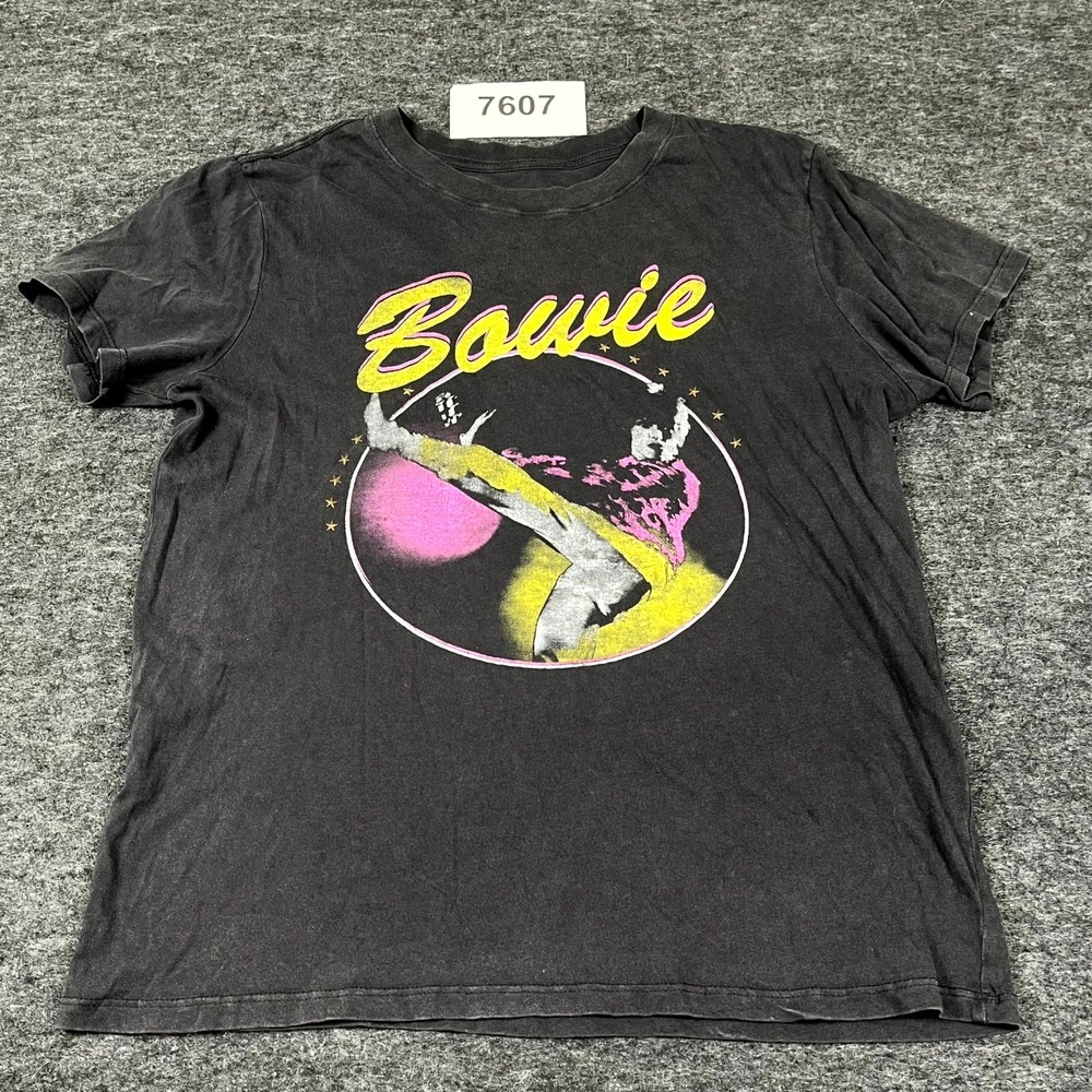 Bowie T Shirt Mens M Black Cotton David Bowie Rock Band Concert Music Graphic